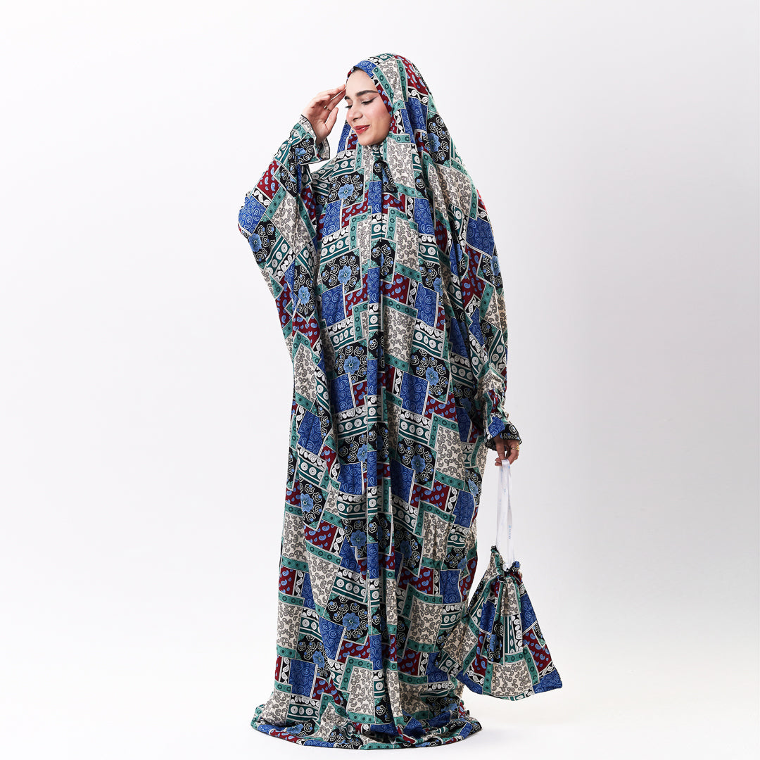 Prayer Dress Abaya Viscose Fabric One Piece | Elegant Islamic Prayer Attire for Women Prayer Dress (Paisley Blue)