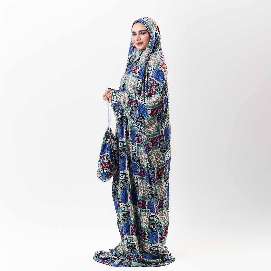 Prayer Dress Abaya Viscose Fabric One Piece | Elegant Islamic Prayer Attire for Women Prayer Dress (Paisley Blue)