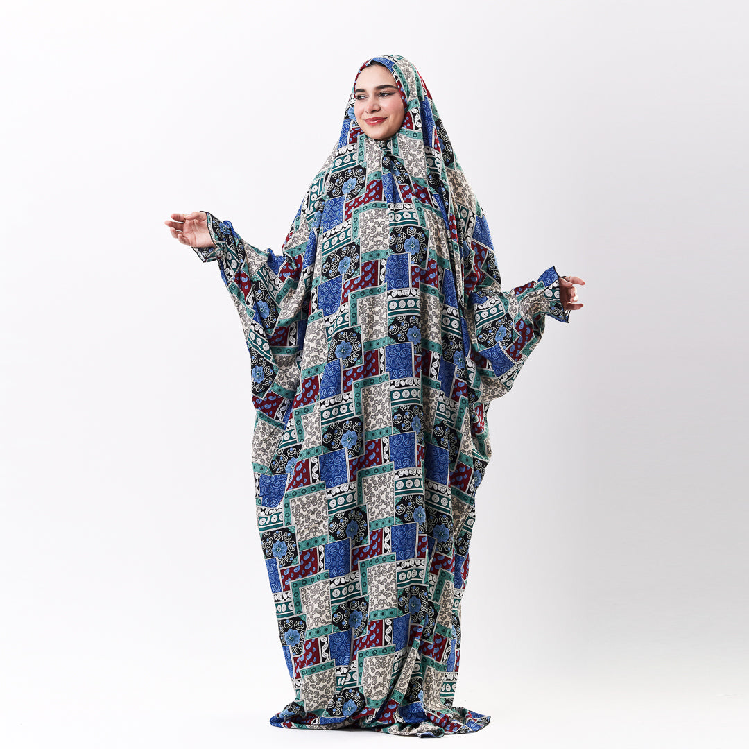 Prayer Dress Abaya Viscose Fabric One Piece | Elegant Islamic Prayer Attire for Women Prayer Dress (Paisley Blue)