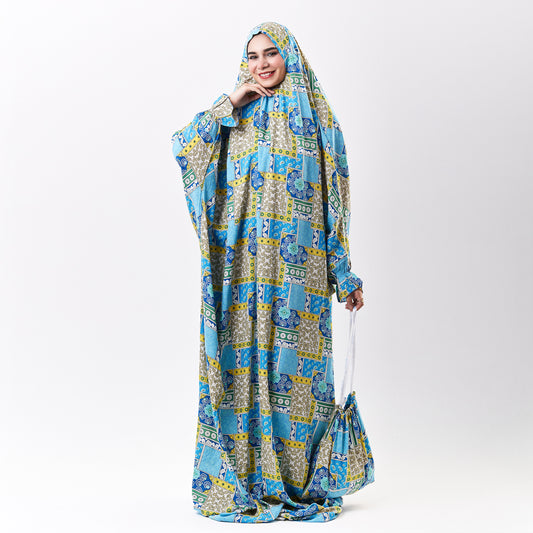 Prayer Dress Abaya Viscose Fabric One Piece | Elegant Islamic Prayer Attire for Women Prayer Dress (Paisley Turqouise)