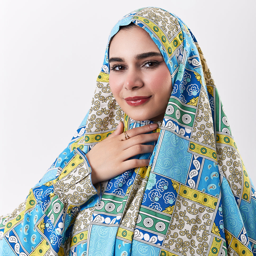 Prayer Dress Abaya Viscose Fabric One Piece | Elegant Islamic Prayer Attire for Women Prayer Dress (Paisley Turqouise)