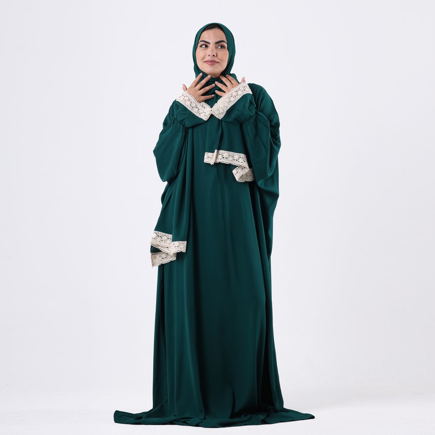 Prayer Dress One Piece With Headscarf Dark Green