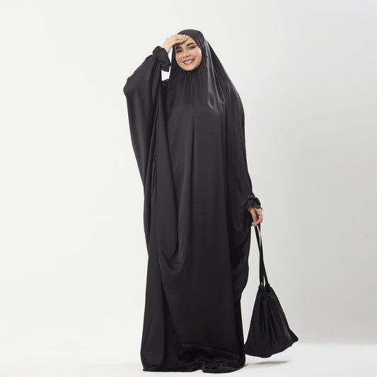 Abaya Silk Abaya Prayer Dress One Piece | Elegant Islamic Prayer Attire for Women Black - Noury Hub