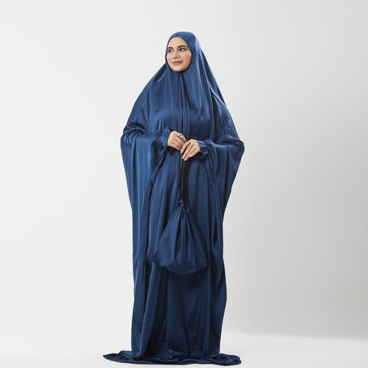 Abaya Silk Abaya Prayer Dress One Piece | Elegant Islamic Prayer Attire for Women Blue - Noury Hub