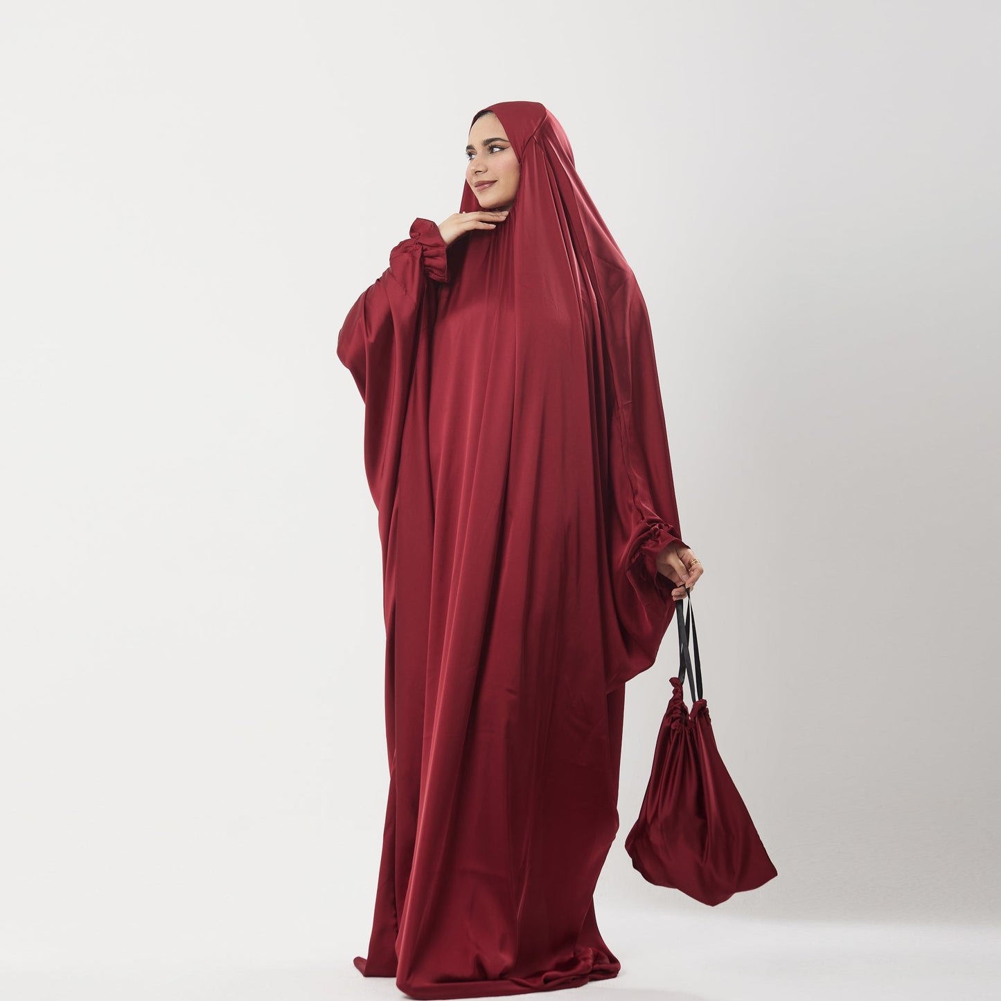 Abaya Silk Abaya Prayer Dress One Piece | Elegant Islamic Prayer Attire for Women Burgundy - Noury Hub