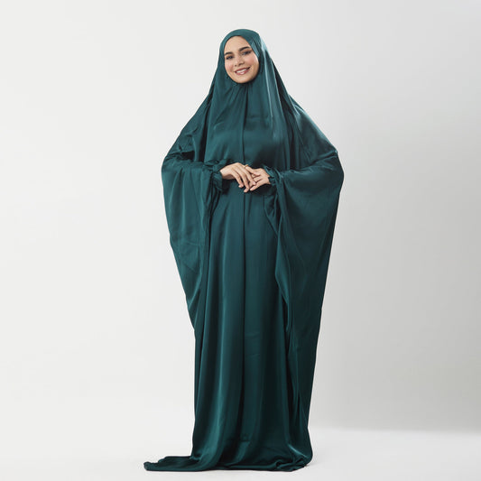 Abaya Silk Abaya Prayer Dress One Piece | Elegant Islamic Prayer Attire for Women Green - Noury Hub