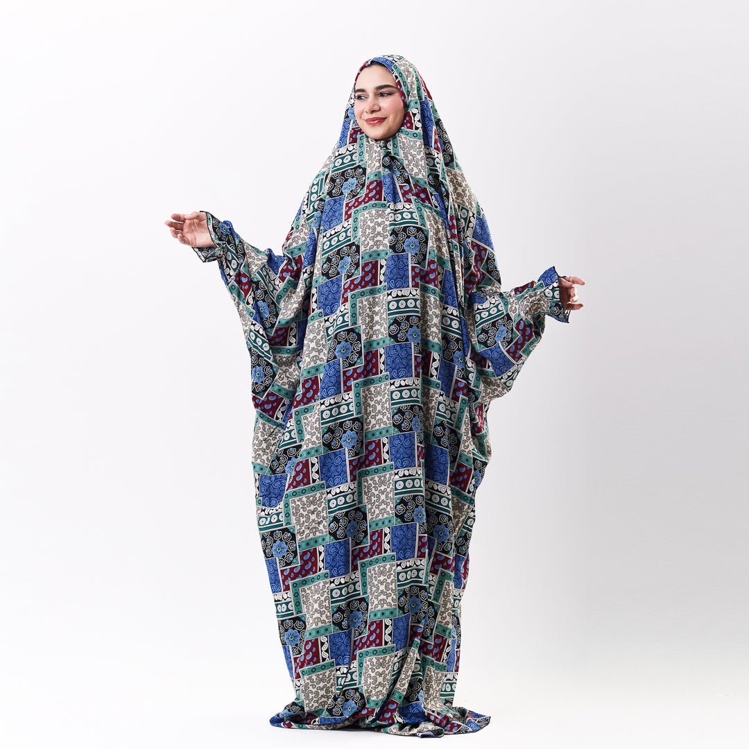 Prayer Dress Abaya Viscose Fabric One Piece | Elegant Islamic Prayer Attire for Women Prayer Dress (Paisley Blue) - Noury Hub