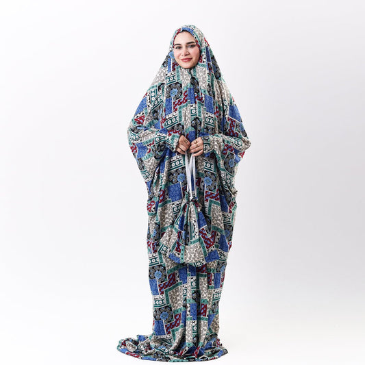 Prayer Dress Abaya Viscose Fabric One Piece | Elegant Islamic Prayer Attire for Women Prayer Dress (Paisley Blue) - Noury Hub