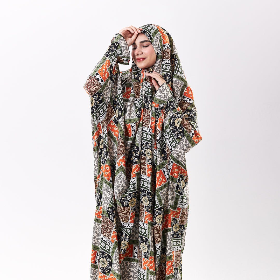 Prayer Dress Abaya Viscose Fabric One Piece | Elegant Islamic Prayer Attire for Women Prayer Dress (Paisley Olive) - Noury Hub