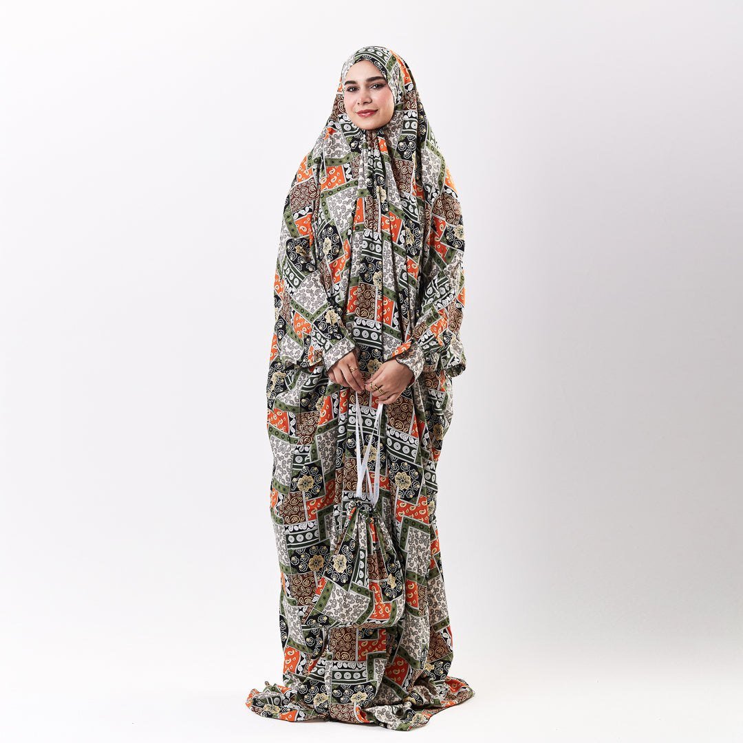 Prayer Dress Abaya Viscose Fabric One Piece | Elegant Islamic Prayer Attire for Women Prayer Dress (Paisley Olive) - Noury Hub