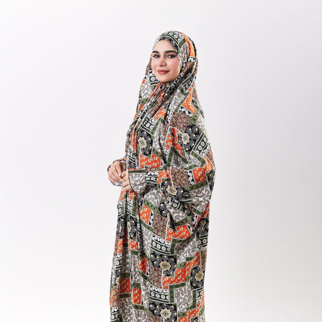 Prayer Dress Abaya Viscose Fabric One Piece | Elegant Islamic Prayer Attire for Women Prayer Dress (Paisley Olive) - Noury Hub