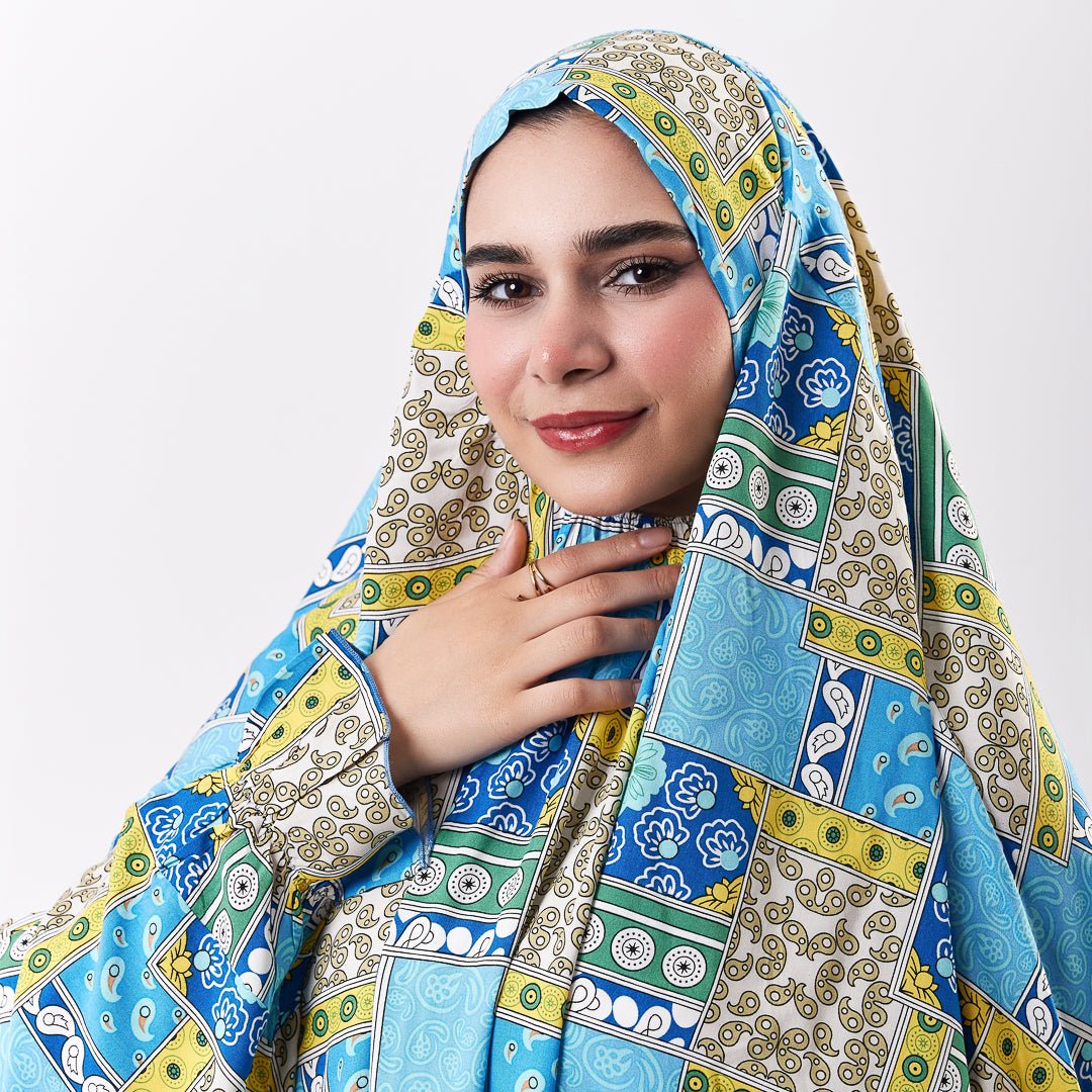 Prayer Dress Abaya Viscose Fabric One Piece | Elegant Islamic Prayer Attire for Women Prayer Dress (Paisley Turqouise) - Noury Hub
