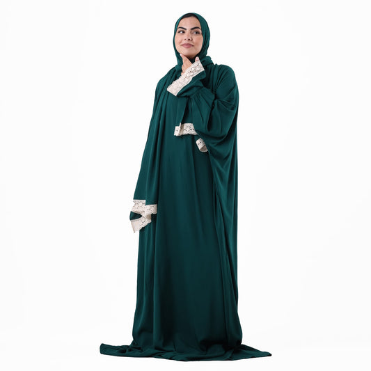 Prayer Dress One Piece With Headscarf Dark Green - Noury Hub