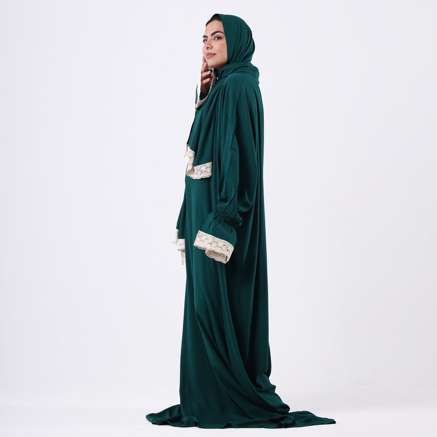 Prayer Dress One Piece With Headscarf Dark Green - Noury Hub