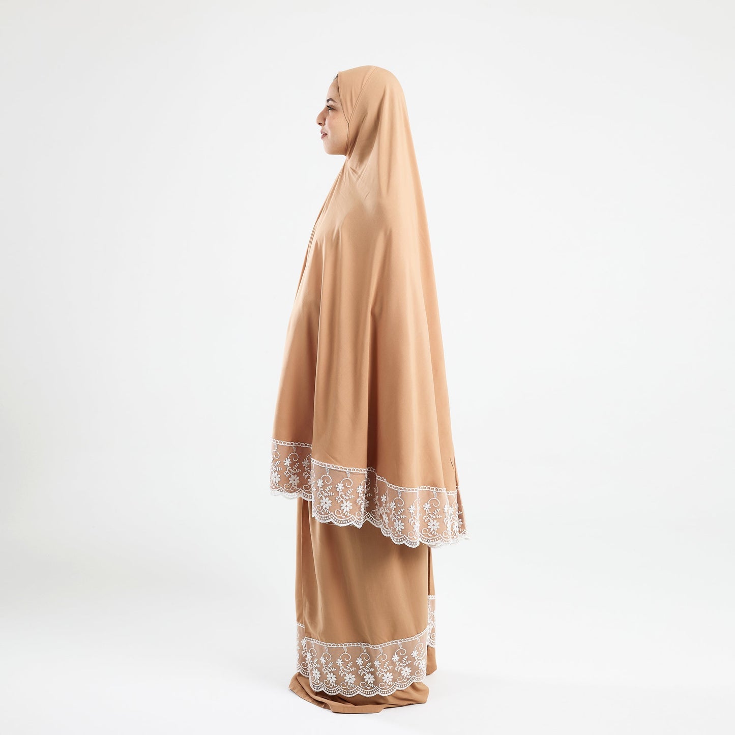 Prayer Dress Two Pieces Dantel Beige Abaya - Noury Hub