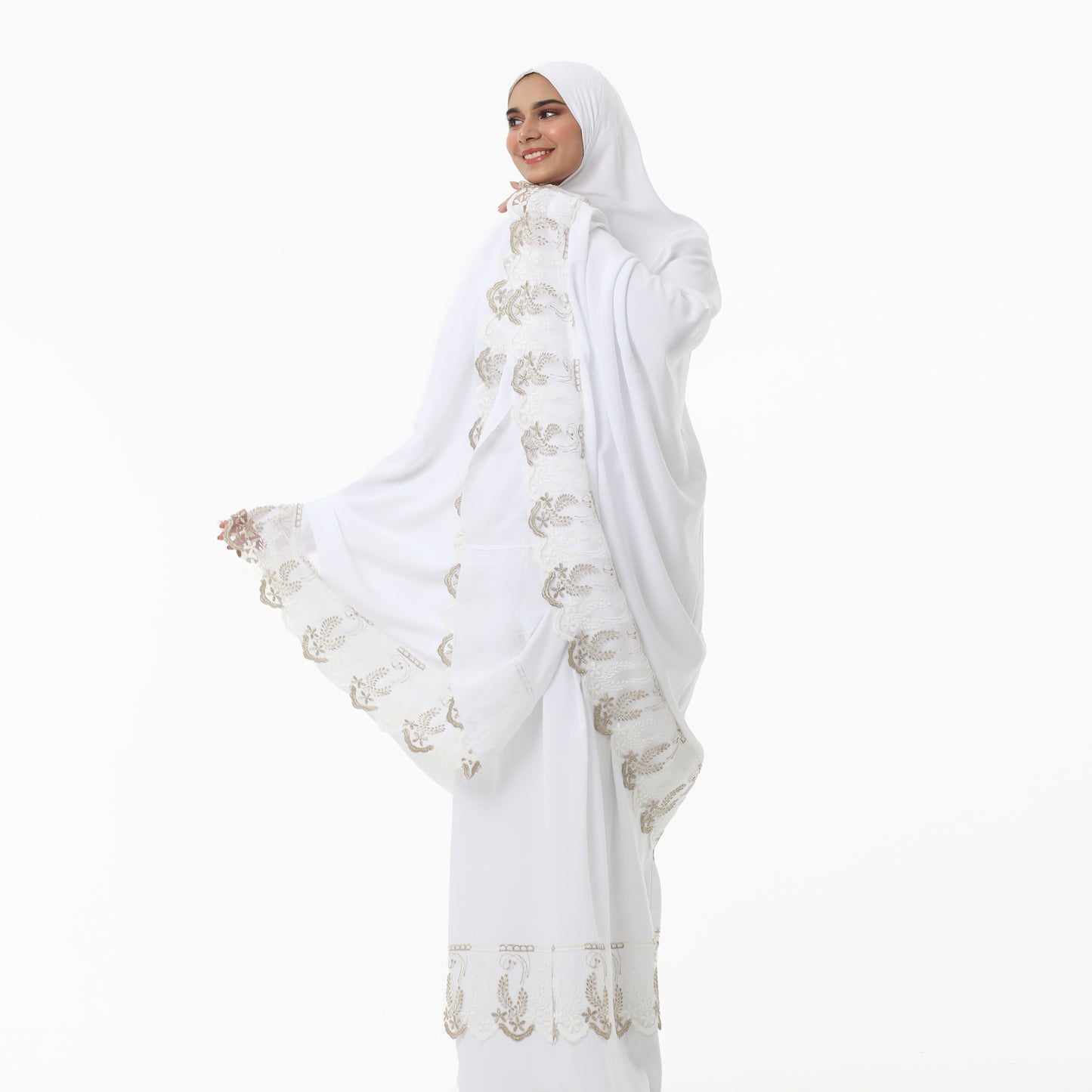 Prayer Dress Two Pieces Dantel White made of Viscose Fabric