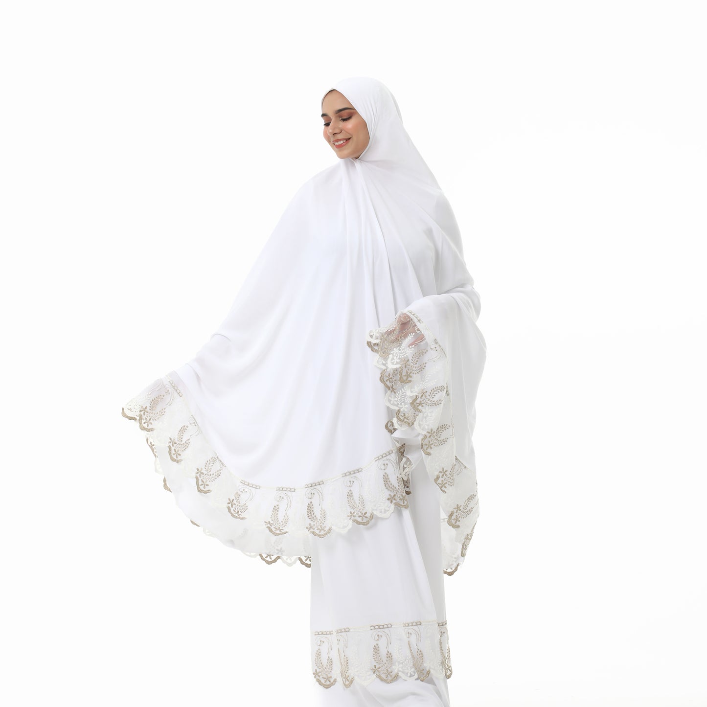 Prayer Dress Two Pieces Dantel White made of Viscose Fabric