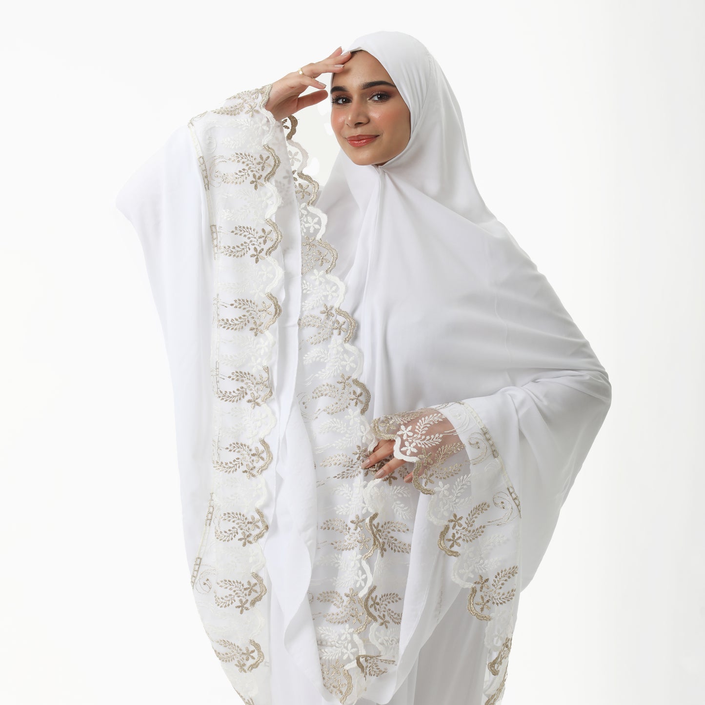 Prayer Dress Two Pieces Dantel White made of Viscose Fabric