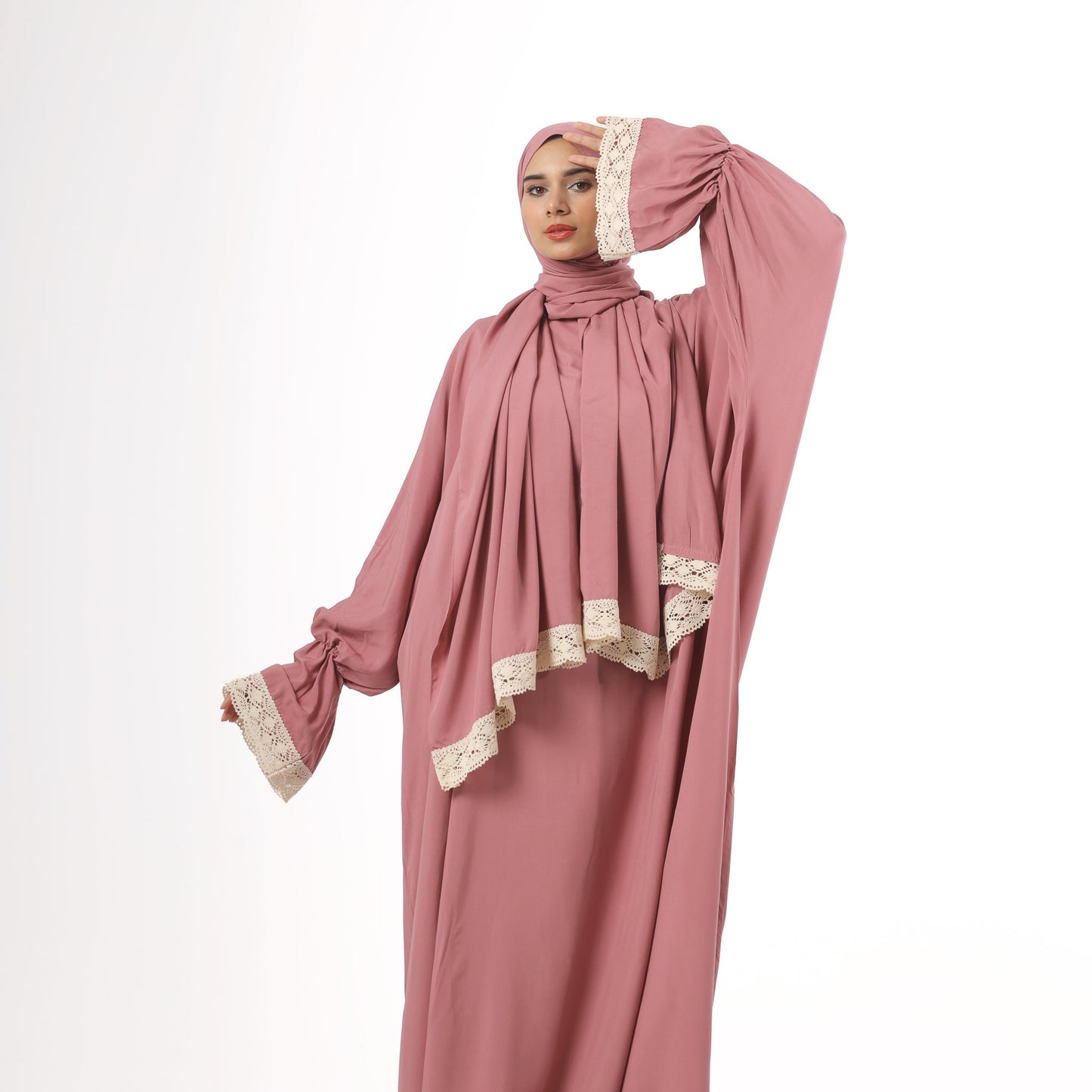 Prayer Dress One Piece With Headscarf Pink Abaya - Noury Hub