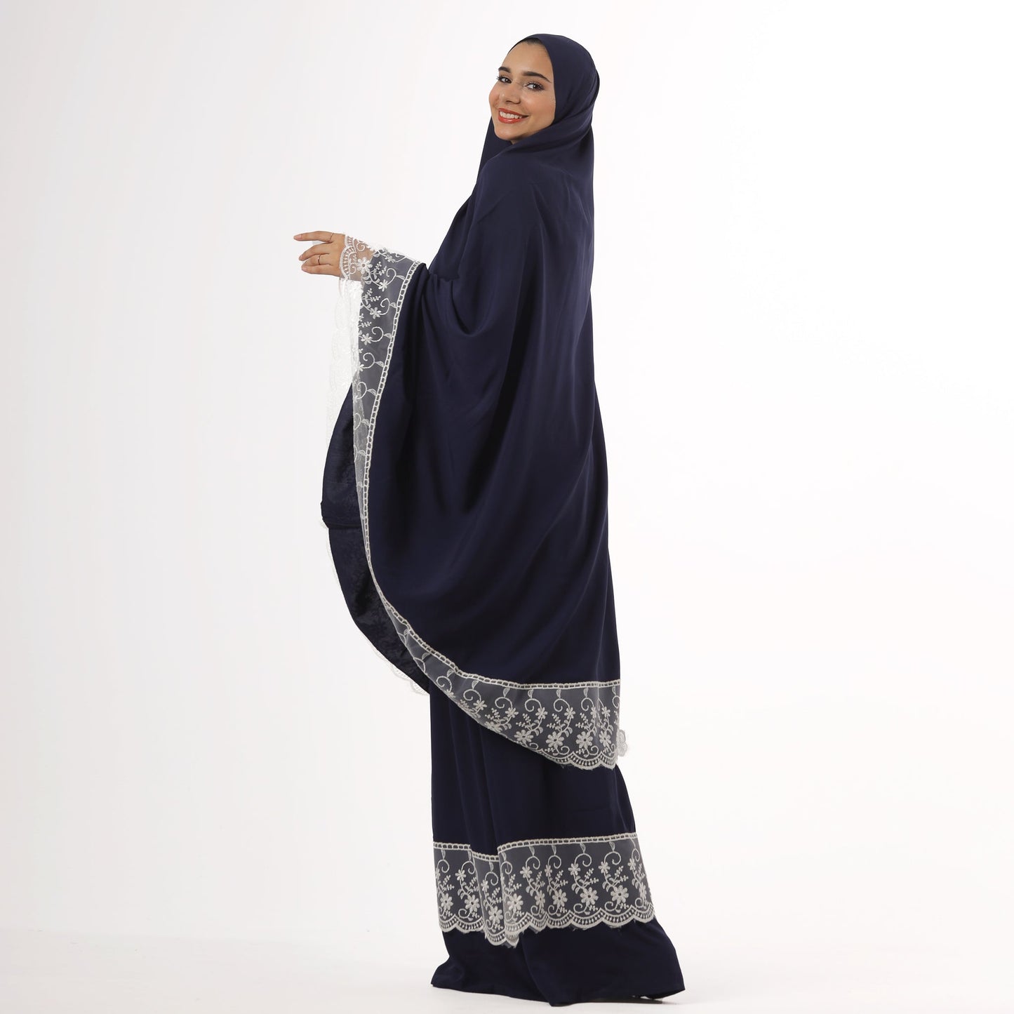 Prayer Dress Two Pieces Dantel Navy Blue - Noury Hub