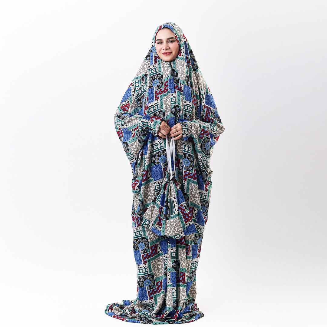 فستان الصلاة Abaya Viscose نسيج قطعة واحدة | ملابس الصلاة الإسلامية الأنيقة لثوب صلاة النساء (بيزلي الأزرق)