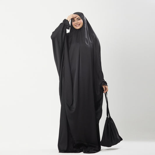 Abaya Silk Abaya Prayer Dress One Piece | Elegant Islamic Prayer Attire for Women Black