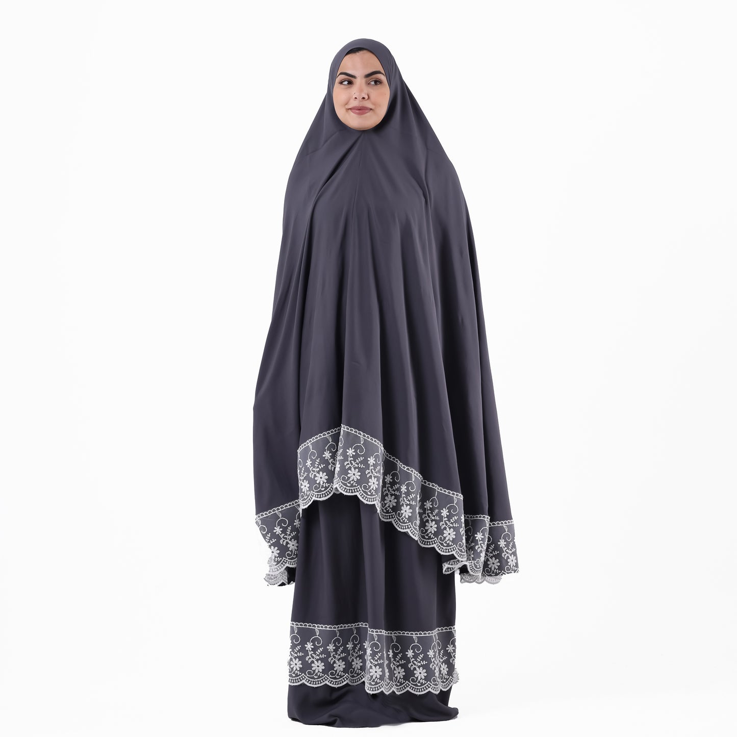 Two Pieces Dantel Grey Abaya