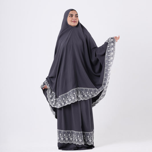 Two Pieces Dantel Grey Abaya