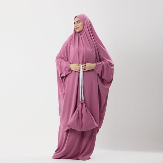 Abaya Prayer Dress Two Piece in Crepe Fabric | Modest Islamic Prayer Clothing for Women Prayer Dress Set (Cashmere) - Noury Hub
