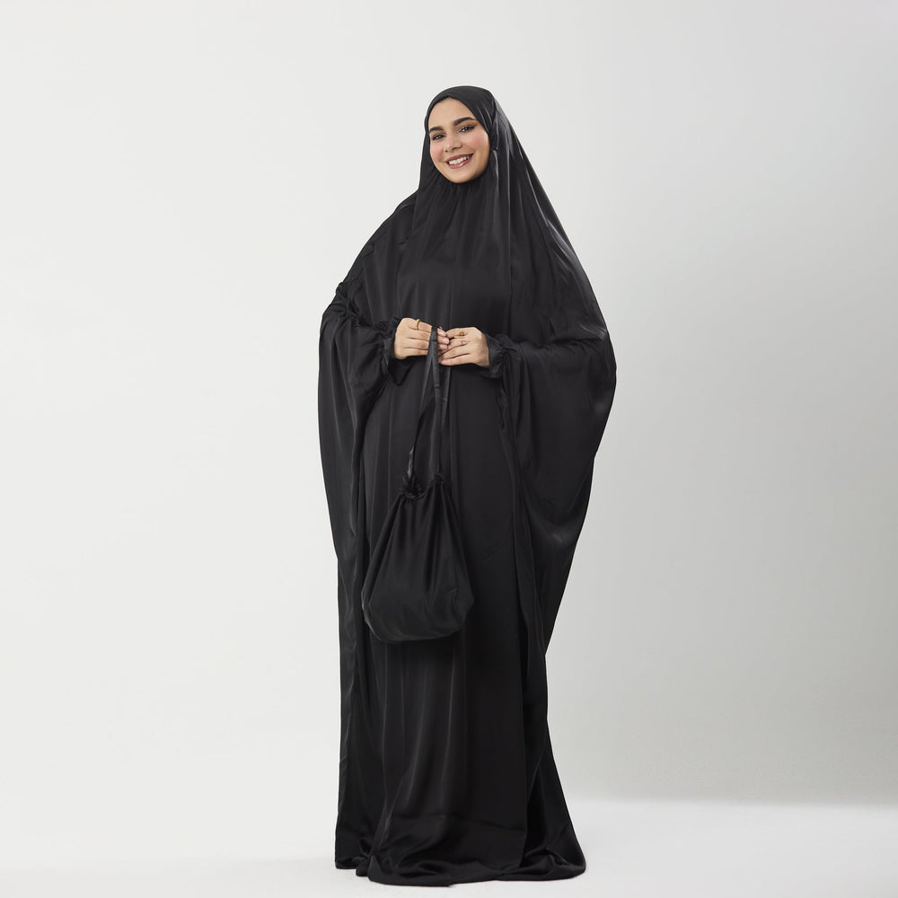 Abaya Silk Abaya Prayer Dress One Piece | Elegant Islamic Prayer Attire for Women Black - Noury Hub