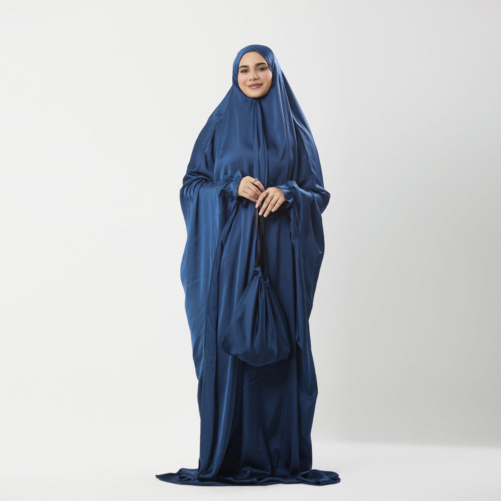 Abaya Silk Abaya Prayer Dress One Piece | Elegant Islamic Prayer Attire for Women Blue - Noury Hub