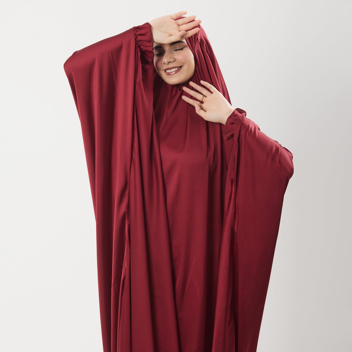 Abaya Silk Abaya Prayer Dress One Piece | Elegant Islamic Prayer Attire for Women Burgundy - Noury Hub