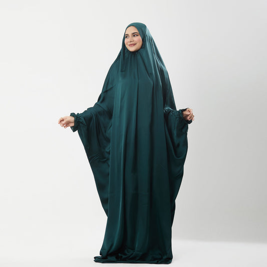 Abaya Silk Abaya Prayer Dress One Piece | Elegant Islamic Prayer Attire for Women Green - Noury Hub