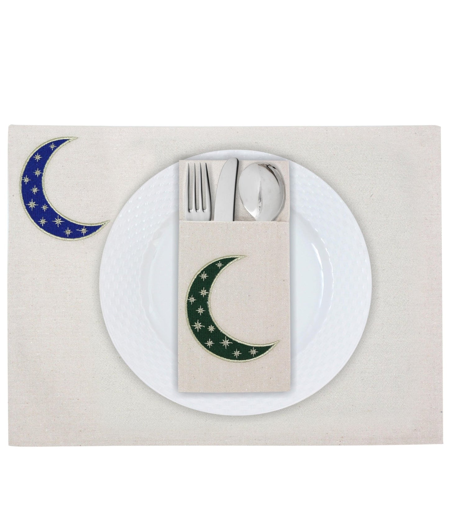 Placemats & Cutlery Set Of 6 Sparkling Crescent - Noury Hub