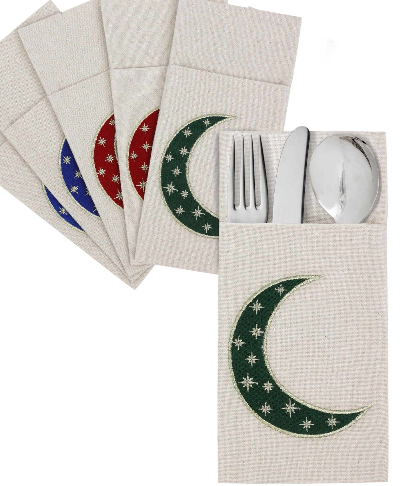 Placemats & Cutlery Set Of 6 Sparkling Crescent - Noury Hub