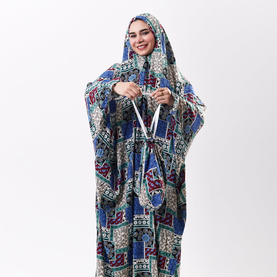 Prayer Dress Abaya Viscose Fabric One Piece | Elegant Islamic Prayer Attire for Women Prayer Dress (Paisley Blue) - Noury Hub
