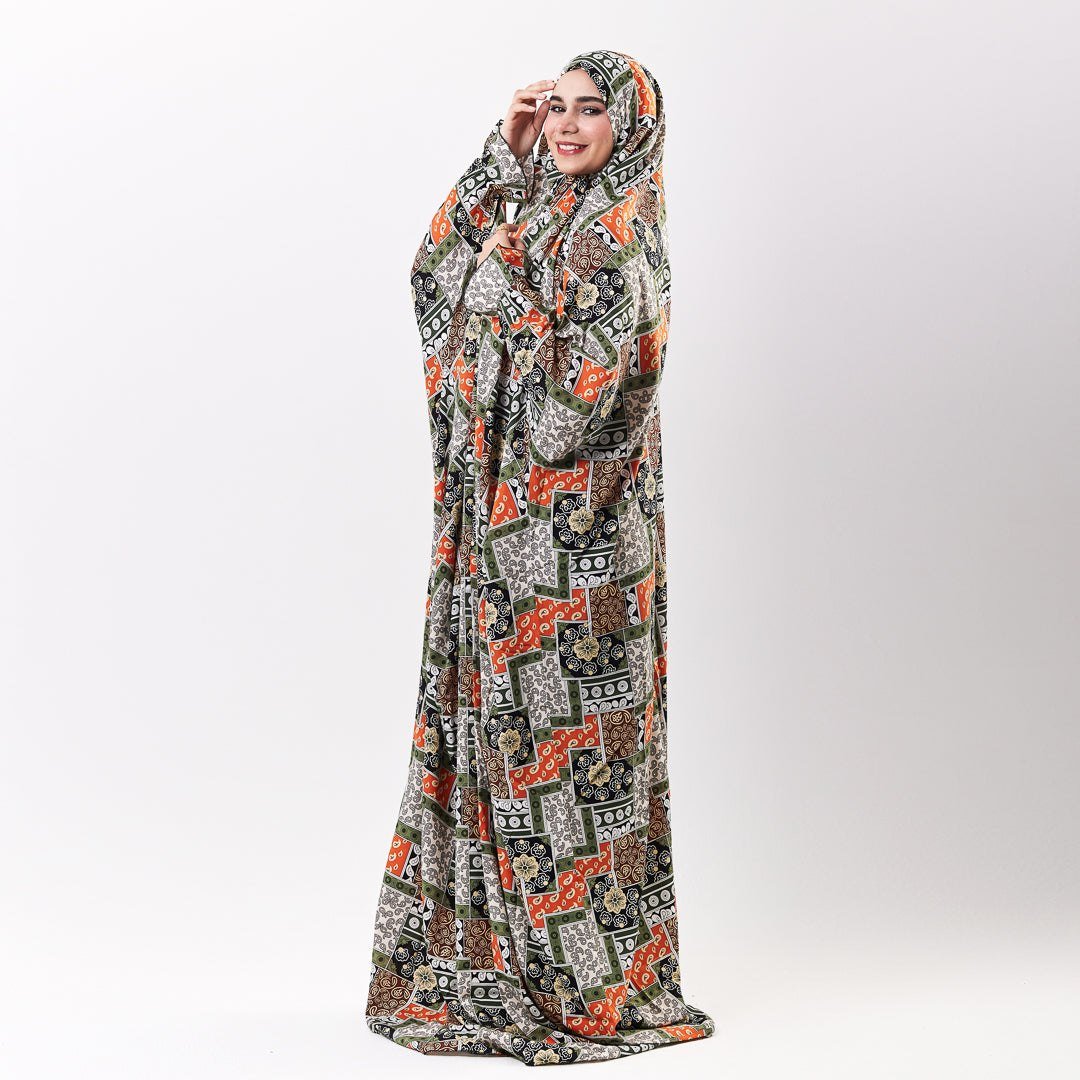 Prayer Dress Abaya Viscose Fabric One Piece | Elegant Islamic Prayer Attire for Women Prayer Dress (Paisley Olive) - Noury Hub