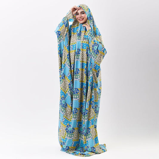 Prayer Dress Abaya Viscose Fabric One Piece | Elegant Islamic Prayer Attire for Women Prayer Dress (Paisley Turqouise) - Noury Hub