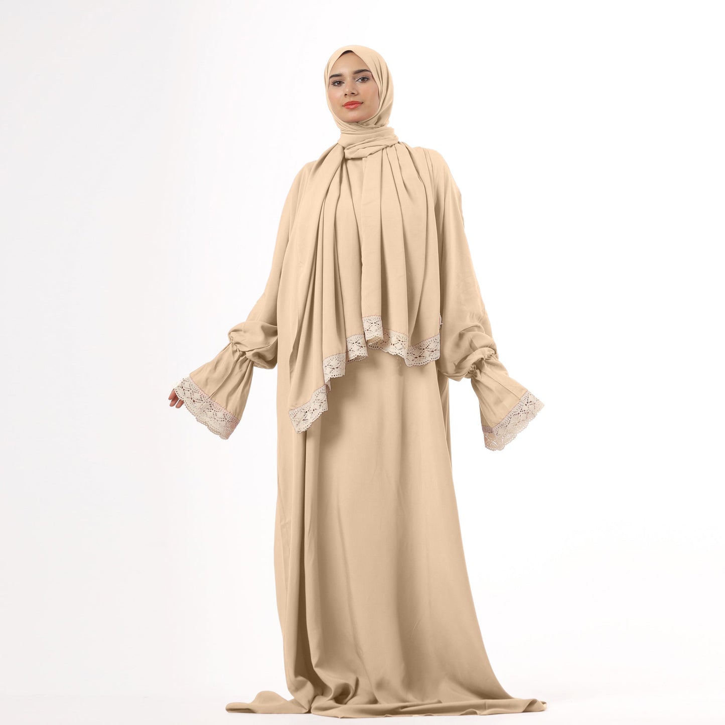 Prayer Dress One Piece With Headscarf Beige - Noury Hub