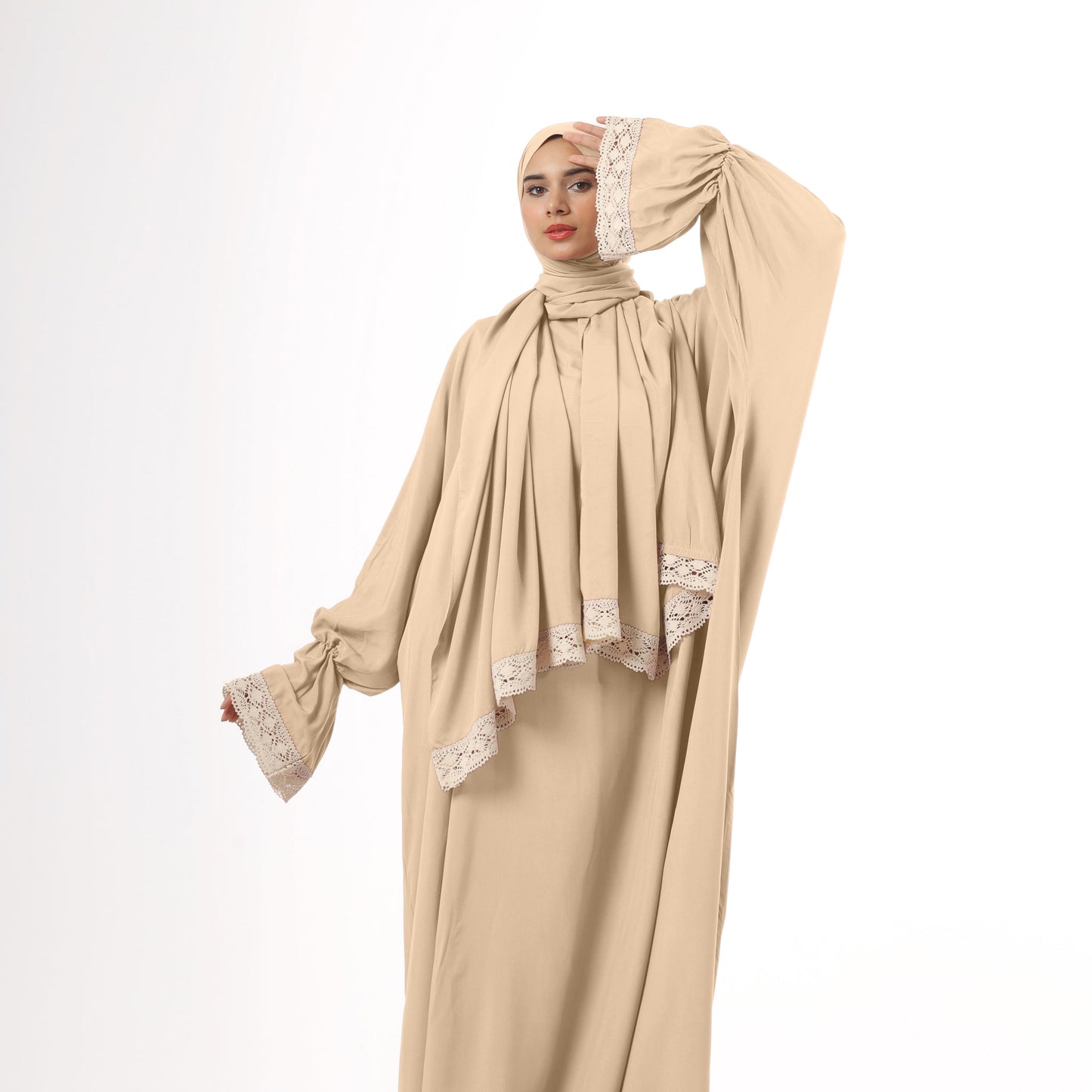 Prayer Dress One Piece With Headscarf Beige - Noury Hub