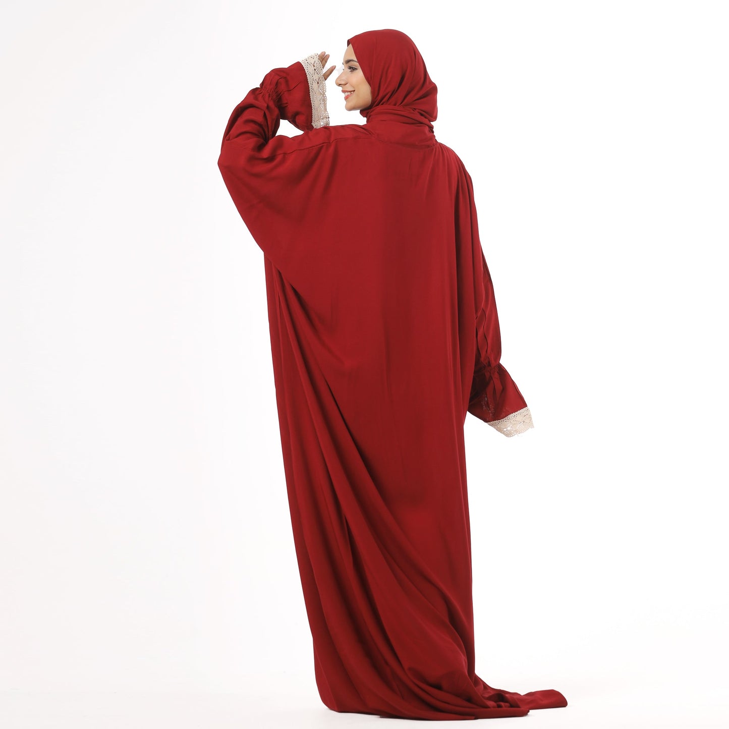 Prayer Dress One Piece With Headscarf Burgundy - Noury Hub