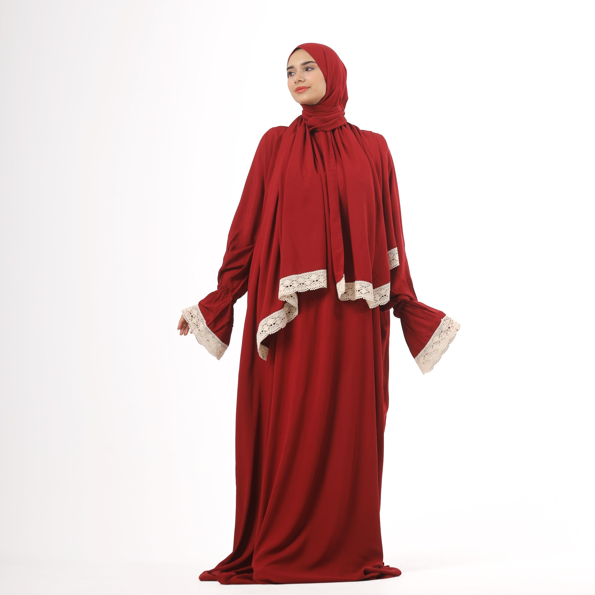 Prayer Dress One Piece With Headscarf Burgundy - Noury Hub