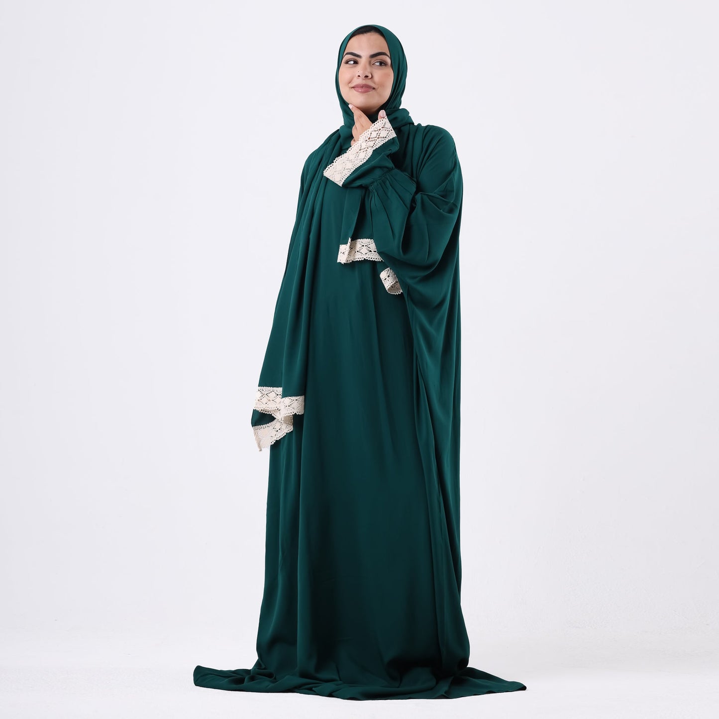 Prayer Dress One Piece With Headscarf Dark Green - Noury Hub