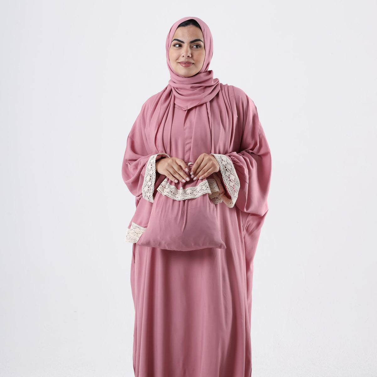 Prayer Dress One Piece With Headscarf Pink - Noury Hub