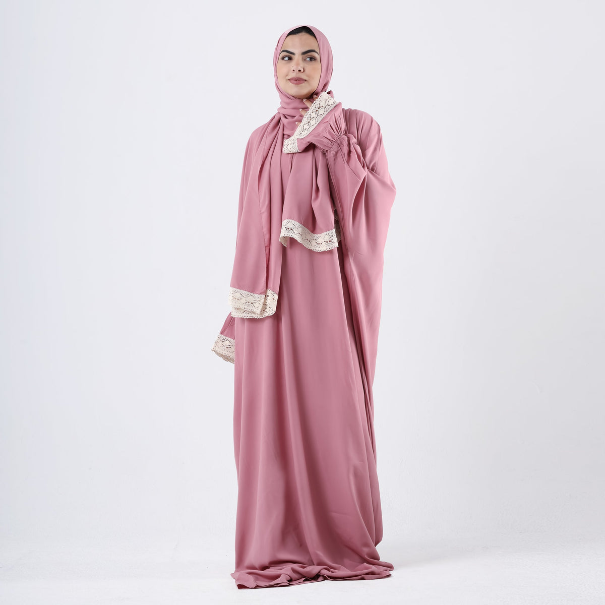 Prayer Dress One Piece With Headscarf Pink - Noury Hub