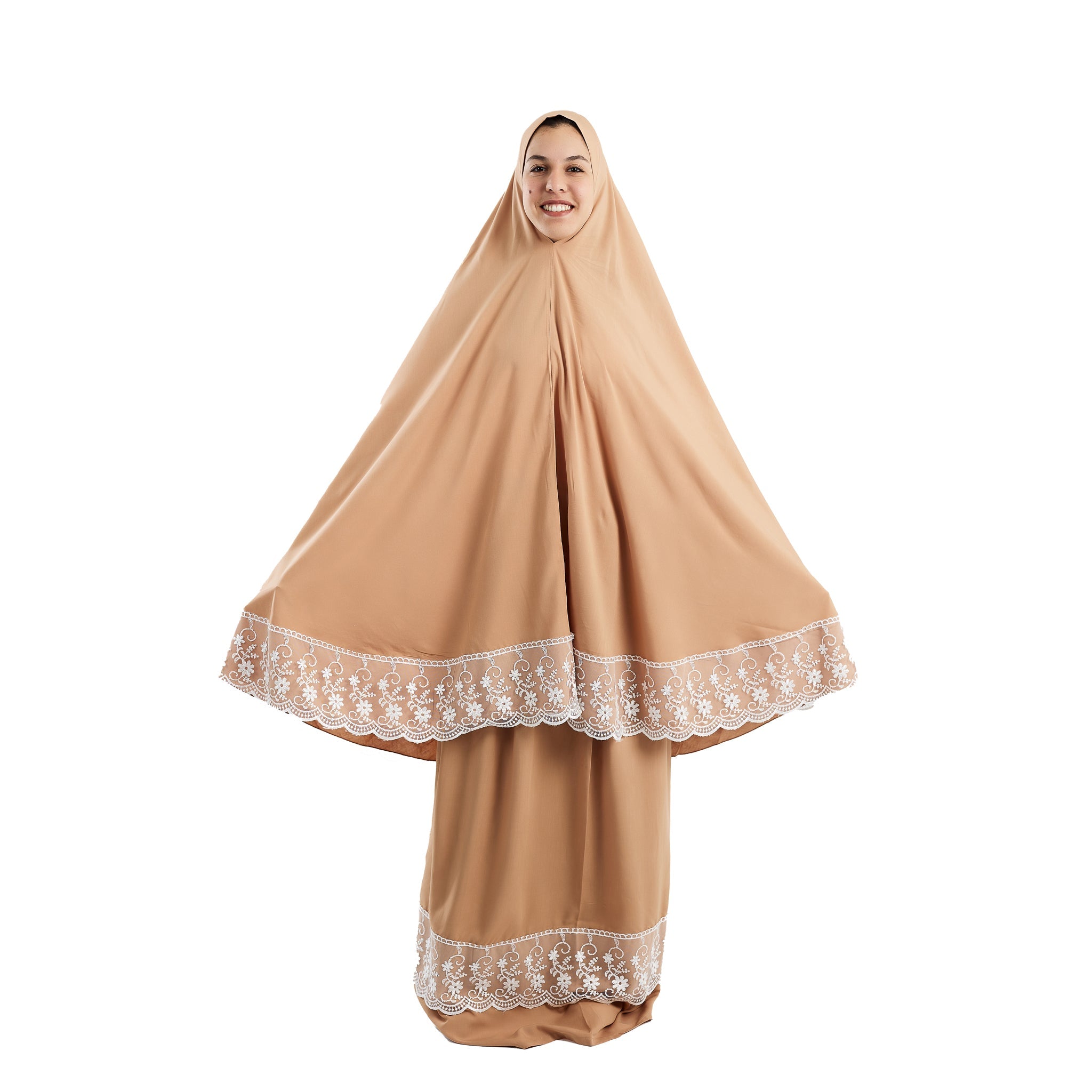 Prayer Dress Two Pieces Dantel Beige Abaya - Noury Hub