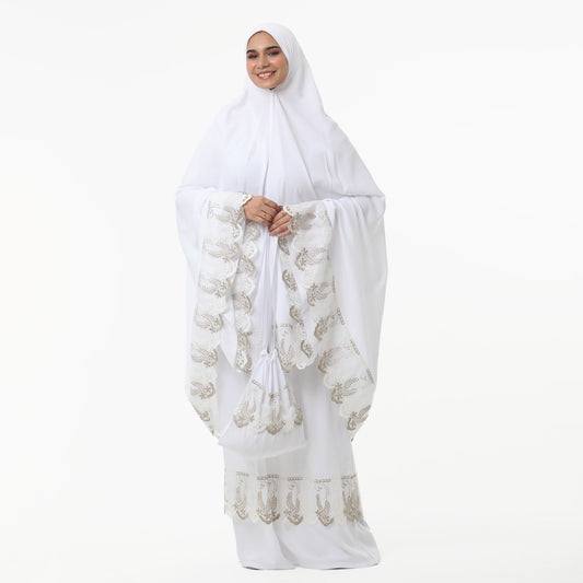 Prayer Dress Two Pieces Dantel White made of Viscose Fabric