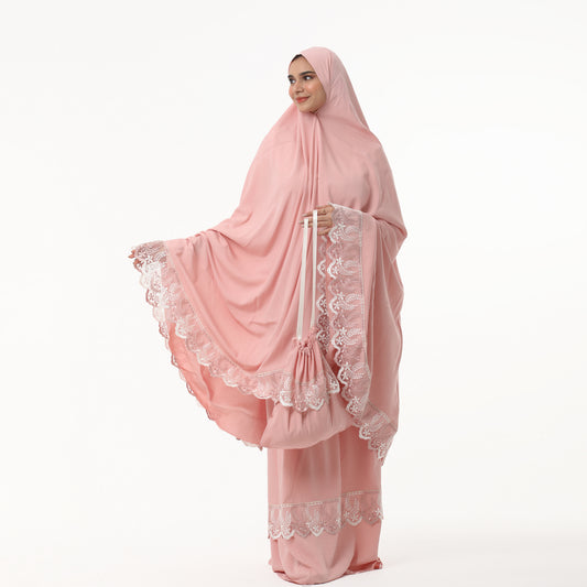 Comfortable Prayer Dress Dantel Pink