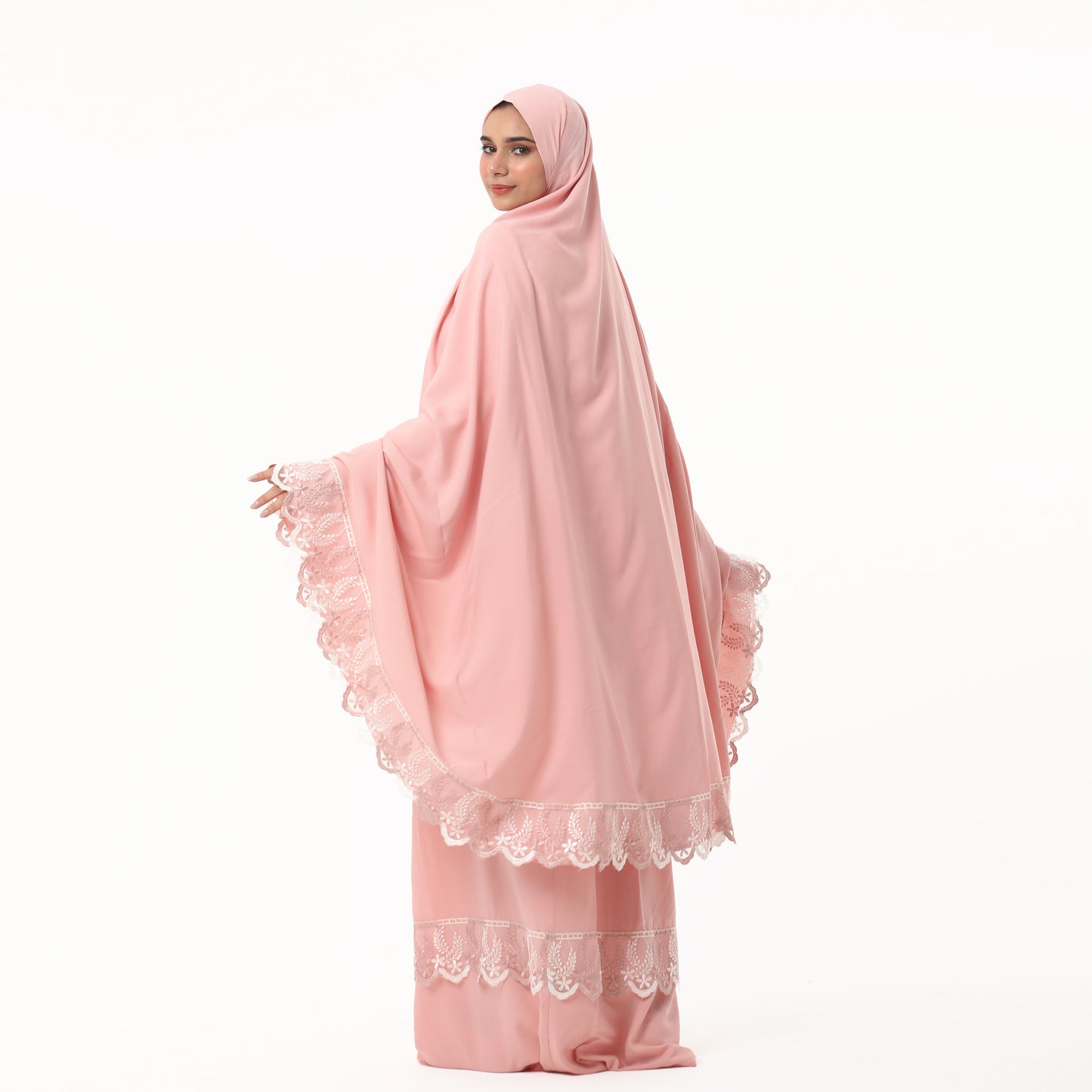 Modest Prayer Dress Dantel Navy Pink 