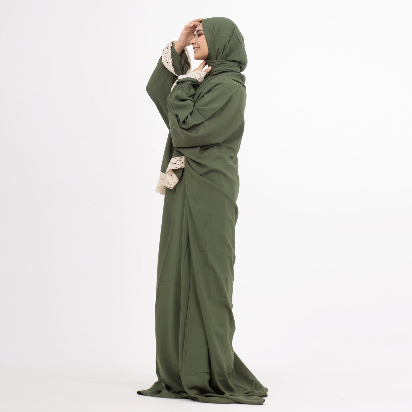 Prayer Dress Abaya Olive Prayer Dress One Piece With Headscarf Olive - Noury Hub
